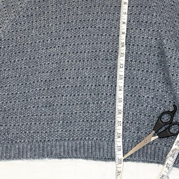 Blue Marled Textured Knit Crop Sweater Women’s M | Long Sleeve Crew Neck - Picture 6 of 9
